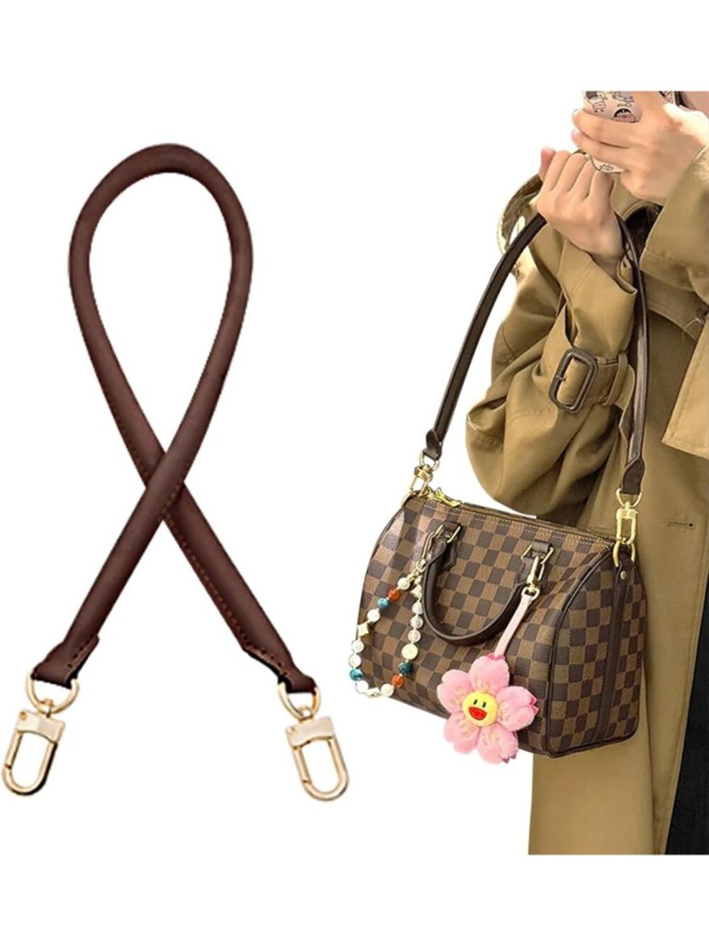 Genuine Vachetta Leather Shoulder Strap Replacement for Handbags - 27.5in Coffee